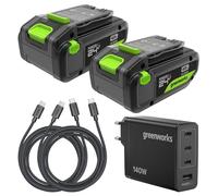Greenworks 2Pack Batería Recargable de Alta Potencia de 24 V 4 Ah con USB-C, Cargador USB-C de 140 W y Cable de 140 W, 2 años de garantía - K2D8DEA