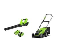 Greenworks 40 V Soplador axial de hojas alimentado por batería G40AB +Greenworks cortacésped batería G40LM35