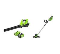 Greenworks 40 V Soplador axial de hojas alimentado por batería G40AB +Greenworks Recortador de Césped con Batería G40LT