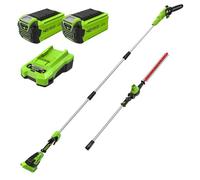 Greenworks 40V Sierra de poste sin cuerda de dos en uno y recortador de seto de poste, motor sin cepillo de 30 cm, cuchilla de doble acción de 51 cm, batería * 2 y cargador GD40PSHK2x