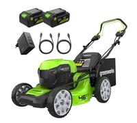 Greenworks 48V (2x24V) Cortacésped de Batería Autopropulsada, Ancho de Corte 46 cm, Bolsa de 55L MÁS Dos Baterías de 4Ah y Cargador Doble GD24X2LM46SPK4X