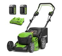 Greenworks 48V (2x24V) Cortacésped de Batería Autopropulsada, Ancho de Corte 46 cm, Bolsa de 55L MÁS Dos Baterías de 4Ah y Cargador Doble GD24X2LM46SPK4X