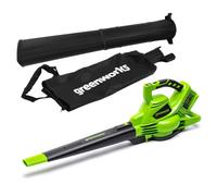 Greenworks 48V(24V x 2) Soplador Aspirador de Hojas a Batería con Correa para Hombro, Motor sin Escobillas, 322 km/h, 9m³/min Bolsa Recogedora 45L SIN Dos Baterías y Cargador Garantía 3 Años GD24X2BV