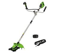 Greenworks 48V (2x24V) Desbrozadora a Batería, Motor sin Escobillas, Arnés, Mango de Bicicleta, Ancho Corte 38 cm, Hilo Nylon 2 mm, Cuchilla 25 cm, SIN Baterías 24V ni Cargador GD24X2BCB