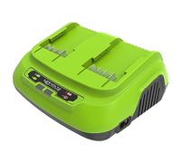 Greenworks Cargador de Batería Doble 40V 8A - Universal para Herramientas Eléctricas y Jardinería, Carga Baterías 2Ah en 30 min, Garantía de 3 Años - G40X2UC8