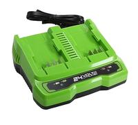Greenworks Cargador de Batería Doble 24V 4A - Cargador Greenworks 24V Herramientas Eléctricas y Jardinería, Carga 1 Batería de 4Ah en 40 min, para Todas Baterías de 24V, Garantía de 3 Años - G24X2UC4