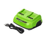 Greenworks Cargador Rápido 24V 8A 200W de Doble Puerto, Compatible con Todas Las Baterías Greenworks 24V, 3 Años de Garantía, G24X2C8/C2020BE