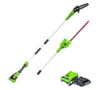 Greenworks Combo de cortasetos inalámbrico de 24 V 8 pulgadas + cortasetos de poste de 20 pulgadas (ideal para podar y recortar ramas/arbustos), batería de 2.0 Ah y cargador incluido