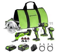 Greenworks - Combo de herramientas eléctricas inalámbricas de 24 V, sin escobillas, 5 unidades, taladro/driver + driver de impacto + sierra circular de 6.5 pulgadas + linterna de 200 lm, 4.0Ah +