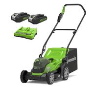 Greenworks Cortacésped de Batería 48V (24V x 2) para Céspedes de Hasta 210m², Ancho de Corte 36cm, Bolsa de 40L MÁS Dos de Baterías de 2x24V 2Ah y Cargador Doble，G24X2LM36K2X