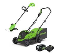 Greenworks Cortacésped Eléctrico de 24V y Cortabordes Inalámbrico con Cabezal de Alimentación Automática con 1 Batería 4Ah y Cargador GD24LM33LT25K4