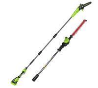Greenworks Cortasetos + sierra telescópica 2-en-1 24V, motor brushless, hoja 51 cm, sierra 20 cm, cabeza giratoria 112,5°, pértiga 3 piezas, solo herramienta CKPH321A1