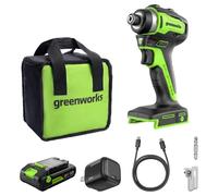 Greenworks Destornillador de impacto inalámbrico sin escobillas de 24V (1950"-libras.), pinza hexagonal de 1/4", batería USB-C de 2,0Ah, cargador USB-C de 30W y cable trenzado de 3,3 FT, compatible