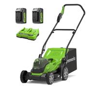 Greenworks G24X2LM36K4X Cortacésped de Batería para Céspedes de Hasta 420m², Ancho de Corte 36cm, Bolsa de 40L MÁS Dos de Baterías de 2x24V (Equivalente a 48V) 4Ah y Cargador Doble, Garantía de 3 Años