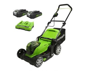 Greenworks G24X2LM41K2X Cortacésped de Batería para Céspedes de Hasta 220 m², Ancho de Corte 41 cm, Bolsa de 50L MÁS Dos Baterías de 2 x 24V (Equivalente a 48V) de 2Ah y Cargador Doble