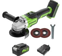 Greenworks GD24AGK4 Amoladora a Batería con Hoja de Disco 125mm, 10500rpm, Mano Izquierda o Derecha, Batería de 24V 4Ah y Cargador, Garantía de 3 Años