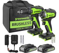 Greenworks GD24DD35K2 Taladro Atornillador y GD24ID200 Taladro de Impacto CON 2 x 24V 2Ah Baterías y Cargador, Garantía de 3 Años