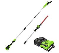 Greenworks Kit Combinado de Sierra de Poste de 24 V sin escobillas de 10 Pulgadas/Cortasetos de 20 Pulgadas, batería de 4.0 Ah y Cargador Incluido