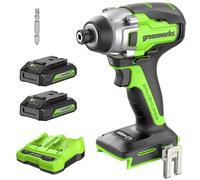 Greenworks - Kit de destornillador de impacto inalámbrico sin escobillas de 24 V, 2650 pulgadas/lb de par de 1/4 pulgadas Hex, juego de taladro de impacto de velocidad variable, banco de energía,