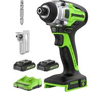 Greenworks Kit de destornillador de impacto inalámbrico sin escobillas de 24 V, 2650 pulgadas/libras de par hexagonal de 1/4 pulgadas, juego de taladro/destornillador de impacto de velocidad variable