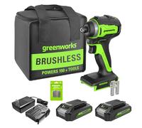 Greenworks Kit destornillador de impacto inalámbrico 24V sin escobillas, 1950 pulg/lb, 2x2 Ah