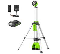 Greenworks Luz de pie 2 en 1 de 2200 lúmenes, luz de trabajo LED con batería de 2 Ah y cargador de 2 A