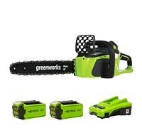 Greenworks Motosierra de batería GD40CS40K2x (Li-Ion 40V 11 m/s velocidad de la cadena 40cm longitud de sable 180ml volumen del tanque de aceite motor sin escobillas con 2x 2Ah batería y cargador)