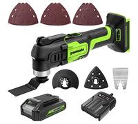 Greenworks Multiherramienta Oscilante a Batería, Herramientas Oscilantes de 24 V con Batería de 2Ah y Cargador, 6 Velocidades Ajustables para Quitar, Raspar, Cortar, Pulir con 13 Accesorios