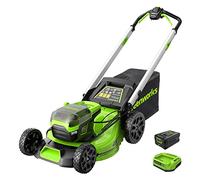 Greenworks Pro 60V 46cm Corra de césped inalámbrico sin escobillas, autónomo, Altura de Corte de 25-85 mm, Mango Plegable, Almacenamiento Vertical(con batería y Cargador 4AH)