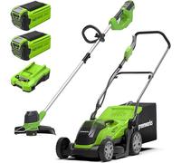 Greenworks Recortador césped G40LT y cortacésped inalámbrico G40LM35 (Li-Ion 40V 30cm ancho corte 7000rpm 35cm superficie de hasta 500m2 2in1 trituración y siega incluye 2 baterías 2Ah y cargador)