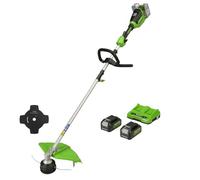 Greenworks Recortadora de hilo con batería GD24X2TX, Li-Ion 24V ancho de corte 40cm 5600 rpm diám. hilo 2mm empuñadura auxiliar ajustable varilla de 2 piezas con 2 baterías 4Ah y cargador doble