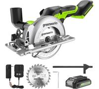 Greenworks Sierra circular compacta de 24 V sin escobillas de 4-1/2 pulgadas (6.500 RPM), batería de 2.0 Ah y cargador compacto incluido