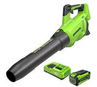Greenworks Soplador de hojas axial inalámbrico sin escobillas de 40 V (160 MPH / 700 CFM), batería de 8.0 Ah y cargador incluidos