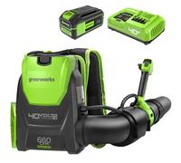 Greenworks - Soplador de Hojas de Mochila sin escobillas de 40 V (660 CFM/165 mph), Potencia de Grado Comercial para Patios, entradas, Patios, Incluye batería de 5.0 Ah y Cargador rápido de 5 A