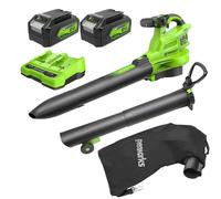 Greenworks Soplador de Hojas inalámbrico de 48 V (2 x 24 V) y aspiradora con Bolsa de mantillo de 45 L, 386 km/h, 14,73 m³/min, Dos baterías de 4 Ah y Cargador de Doble Puerto, BL48L421-01