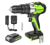 Greenworks - Taladro de martillo sin escobillas de 24 V (530 pulgadas - libras) Batería de 2 Ah y cargador incluidos, DDG402