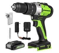Greenworks Taladro de martillo sin escobillas de 24 V de 1/2 pulgada (530 pulgadas-libras) Batería de 2.0 Ah y cargador incluidos, DDG402