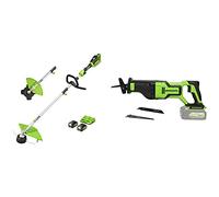 Greenworks Tools Recortadora de Hilo con Batería GD24X2TX, Li-Ion 24V Ancho de Corte 40 cm + Batería Sierra de Sable GD24RS, 24V Li-Ion Control de Velocidad hasta 2.700 recorridos/min