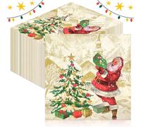 GreenYeah 100PCS Servilletas Navideñas, Servilletas de Papel de Navidad, Servilletas Navideña para Cenas, Servilletas Navideñas de Papá Noel, Servilletas de Papel Decorativas para Mesa de Navidad