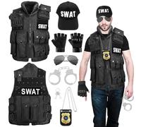 GreenYeah Disfraz de SWAT para Adultos Set, Chaleco SWAT para Adultos, Disfraz de Chaleco SWAT Policía Adulto con Accesorio de Disfraz para Policías y SWAT para Carnaval y Halloween Fiestas Cosplay