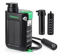 Greeshow Filtro de agua eléctrico portátil con filtro reutilizable de 0.01 micras para camping, senderismo, supervivencia con banco de energía portátil de 3000 mAh, soporte USB/solar/manivela (juego
