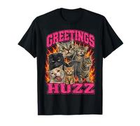 Greetings Huzz Funny Cat Meme Bootleg Graphic Y2K Camiseta