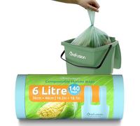 GreFusion Bolsas de basura de alimentos con asa de corbata de 6 L, 140 unidades, extra gruesas, compostables, 6 litros con asas