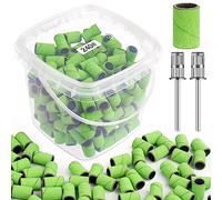 Grehge nding Bandas para taladro de uñas 240 Grit Extreme Fine Nail Sanding Bands 200 unidades Green Professional Sanding Bands and 2pcs Nail Drill Bits for Acrylic Nails Gel Manicures and Pedicure