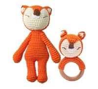 Greifringe Baby Babyrassel Gehäkelt Greifling Baby Holz gehäkelte Babyrassel Handmade Rassel Greifling Baby Rassel Beißring Holz Babyrassel Greifling Spielzeug Häkel Rassel Geschenk zur Geburt