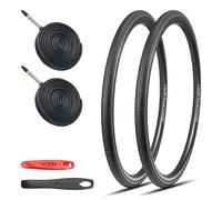 GRELiving Juego de 2 neumáticos de bicicleta de carretera de 700 x 35 c, neumáticos plegables 37-622 con válvula Presta FV48 tubos interiores y palanca de neumáticos, adecuado para bicicletas de