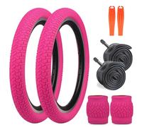 GRELiving Neumático de Bicicleta 20x2.125 Pulgadas, 30 TPI, para Mountain Bike/Bici Ciudad/BMX, Rosa (2 neumáticos + 2 cámaras de Aire + 2 Desmontables)