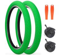 GRELiving Neumático de Bicicleta 20x2.125 Pulgadas, 30 TPI, para Mountain Bike/Bici Ciudad/BMX, Verde (2 neumáticos + 2 cámaras de Aire + 2 Desmontables)