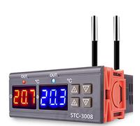 Greluma 1 Pieza Controlador de termostato de temperatura STC-3008 DC 12V,controlador de temperatura digital con pantalla dual y sensor de sonda NTC dual,modo de calefacción y refrigeración