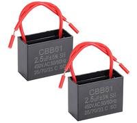 Greluma 2 piezas 2.5uF 450V AC CBB61 Condensador de ventilador de techo 50/60Hz Motor, sin polaridad, 2 cables